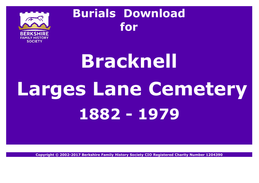 Bracknell Larges Lane Cemetery Burials 1882-1979 Download D1036