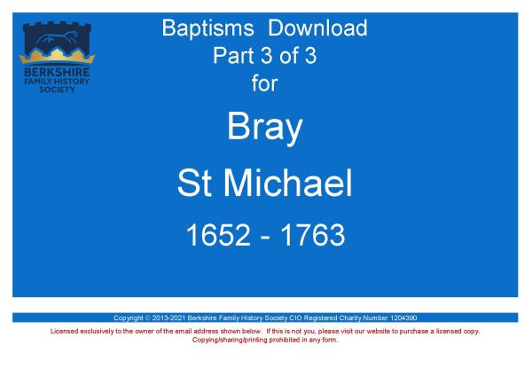 Bray St Michael Baptisms 1652-1763 Download D1912 Part 3 of 3