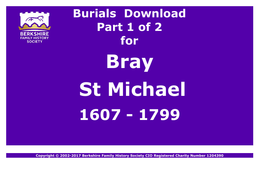 Bray St Michael Burials 1607-1799 Download D1269 Part 1 of 2
