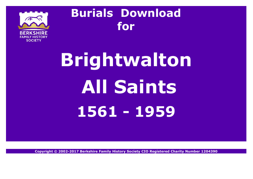 Brightwalton All Saints Burials 1561-1959 Download D1040
