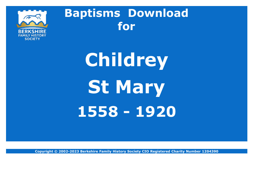 Childrey St Mary Baptisms 1558-1920 Download D1614