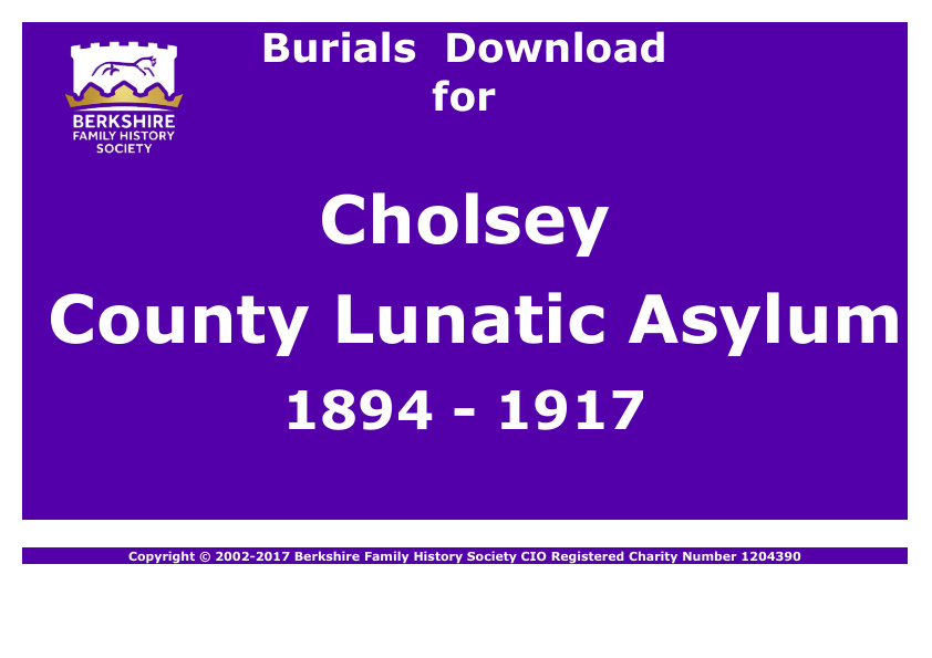 Cholsey County Lunatic Asylum Burials 1894-1917 Download D1056