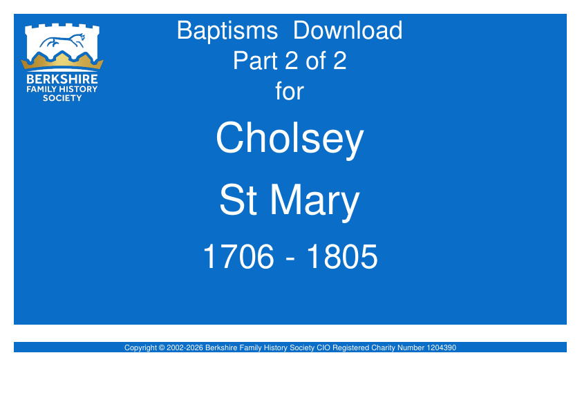 Cholsey St Mary Baptisms 1706-1805 Download D1948 Part 2 of 2