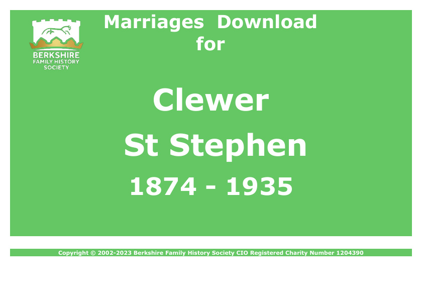 Clewer St Stephen Marriages 1874-1935 Download D1503