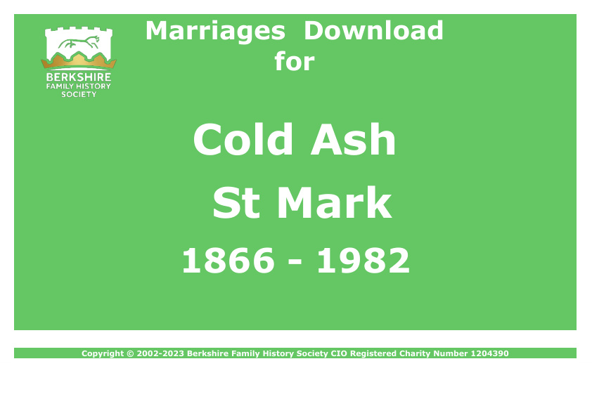 Cold Ash St Mark Marriages 1866-1982 Download D1841