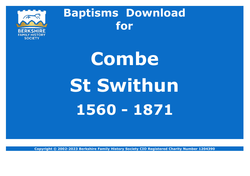 Combe St Swithun Baptisms 1560-1871 Download D1619