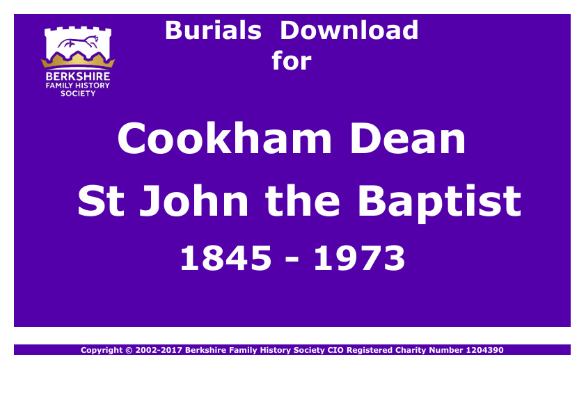 Cookham Dean St John the Baptist Burials 1845-1973 Download D1065