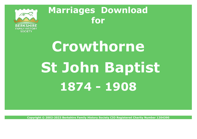 Crowthorne St John Baptist Marriages 1874-1908 Download D1511