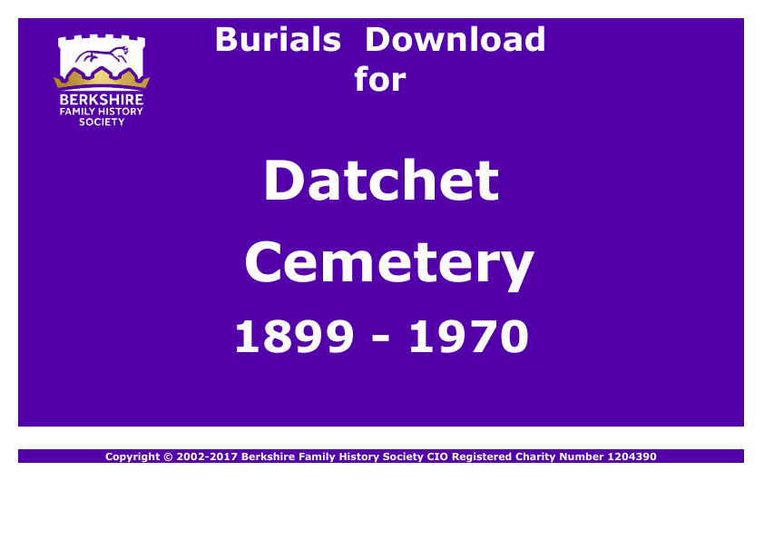 Datchet Cemetery Burials 1899-1970 Download D1806