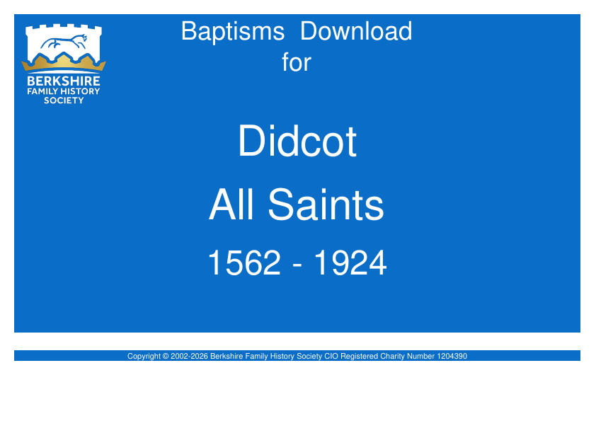 Didcot All Saints Baptisms 1562-1924 Download D1921