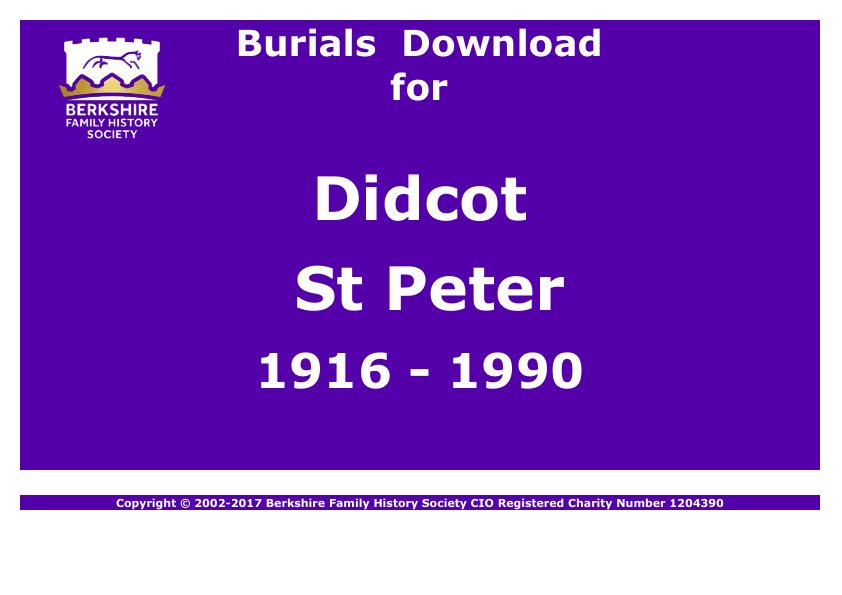 Didcot St Peter Burials 1916-1990 Download D1807
