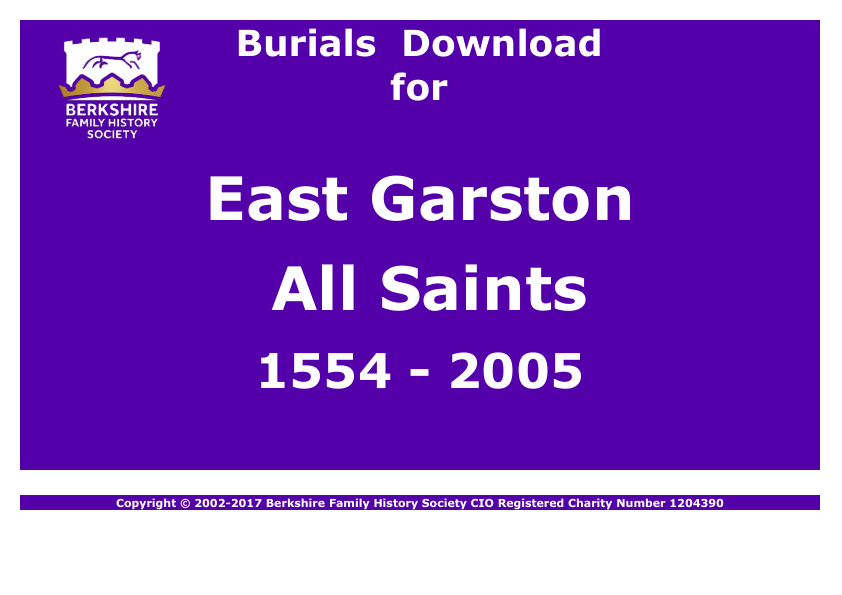 East Garston All Saints Burials 1554-2005 Download D1077