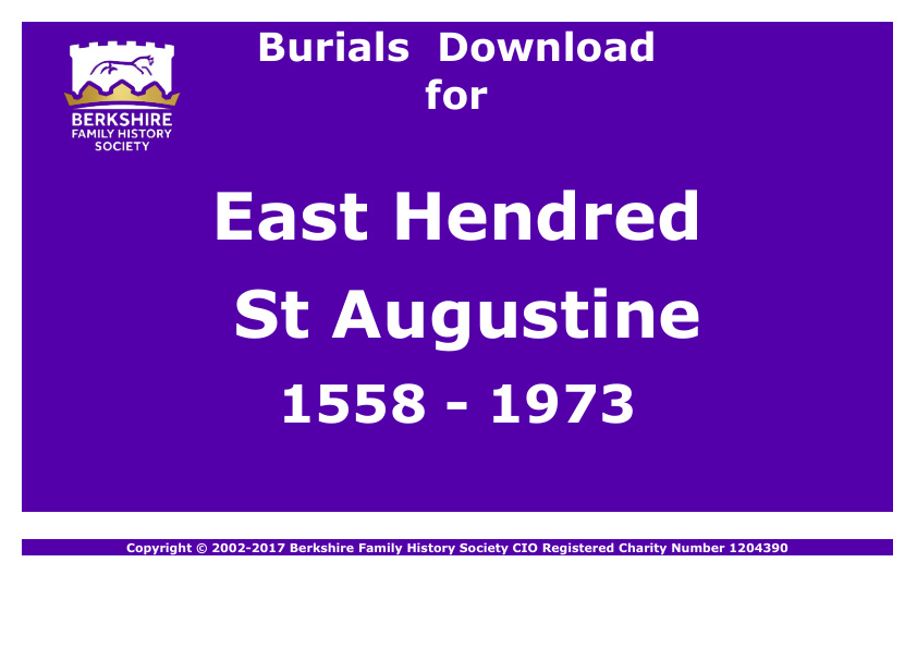 East Hendred St Augustine Burials 1558-1973 Download D1078