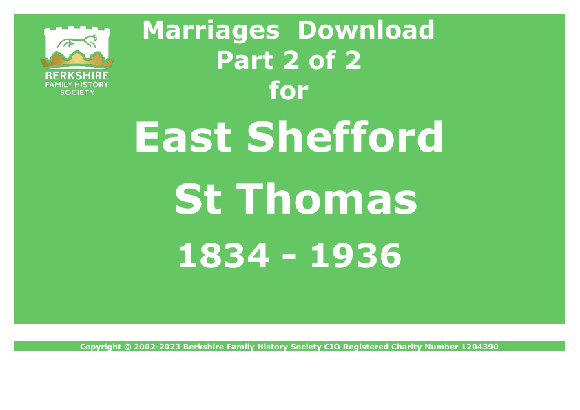 East Shefford St Thomas Marriages 1834-1936 Download D1868 Part 2 of 2