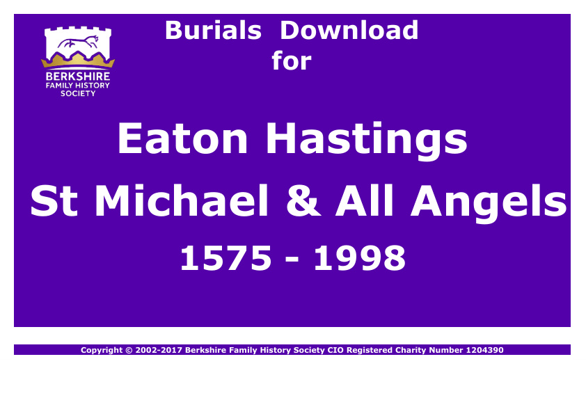 Eaton Hastings St Michael & All Angels Burials 1575-1998 Download D1084