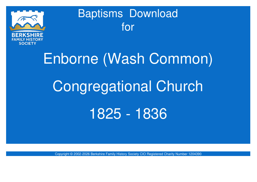 Enborne Wash Common Congregational Church Baptisms 1825-1836 Download D1922