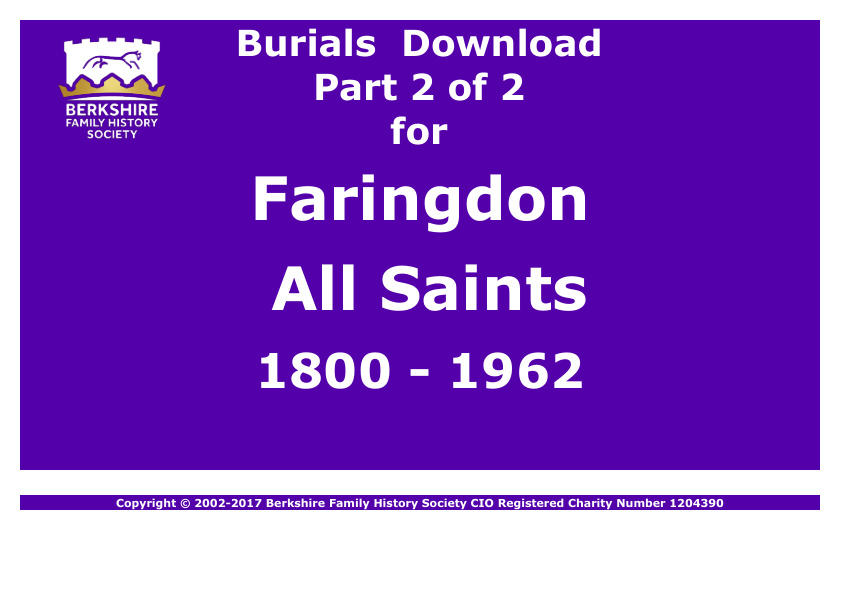 Faringdon All Saints Burials 1800-1962 Download D1283 Part 2 of 2
