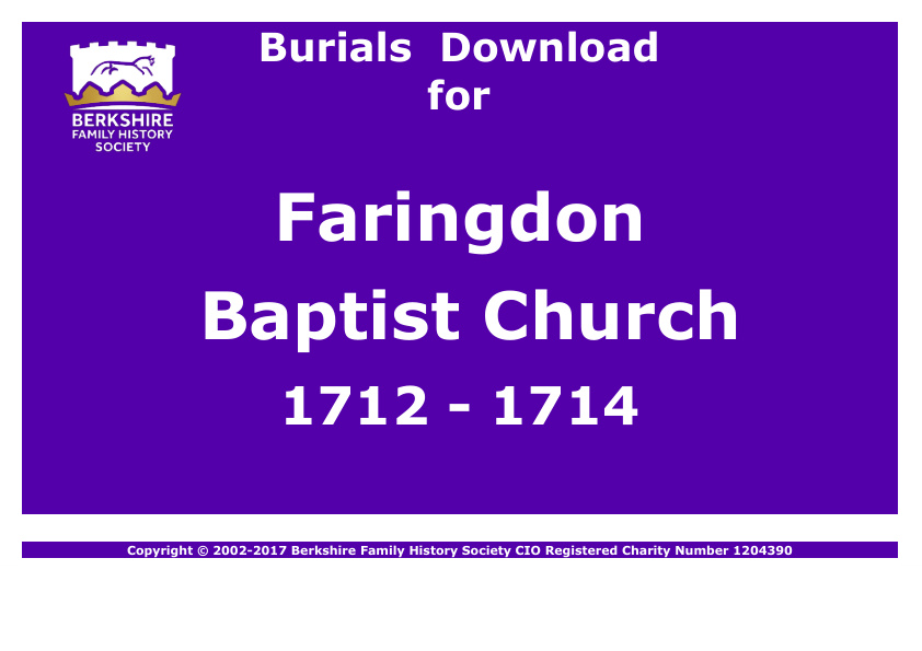Faringdon Baptist Church Burials 1712-1714 Download D1810