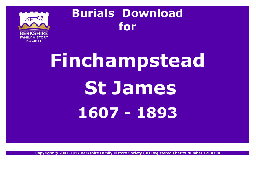 Finchampstead St James Burials 1607-1893 Download D1828