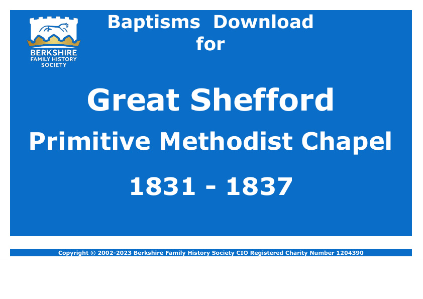 Great Shefford Primitive Methodist Chapel Baptisms 1831-1837 Download D1640