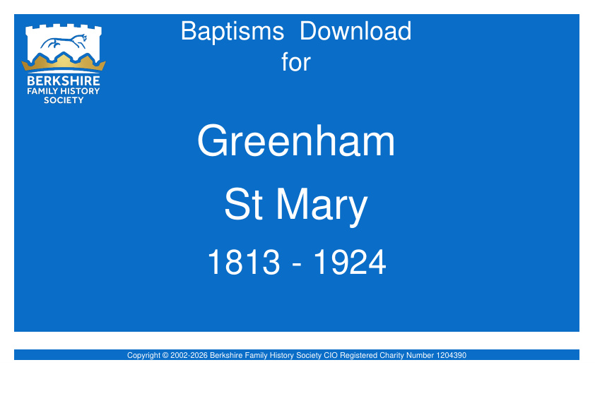 Greenham St Mary Baptisms 1813-1924 Download D1642