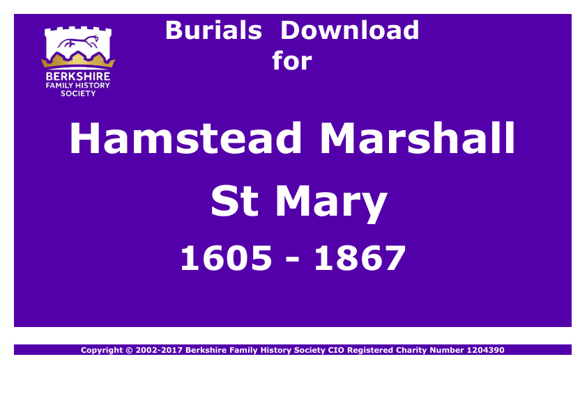 Hamstead Marshall St Mary Burials 1605-1867 Download D1103