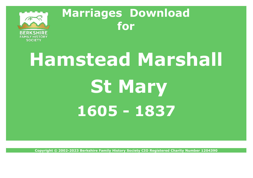 Hamstead Marshall St Mary Marriages 1605-1837 Download D1526