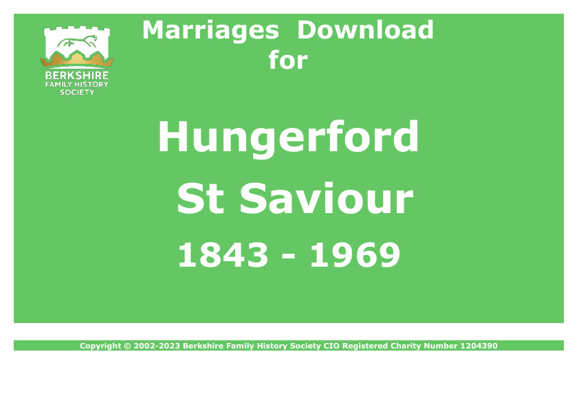 Hungerford Eddington St Saviour Marriages 1843-1969 Download D1851