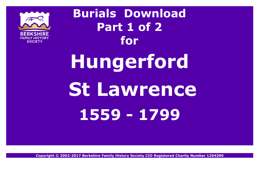 Hungerford St Lawrence Burials 1559-1799 Download D1284 Part 1 of 2