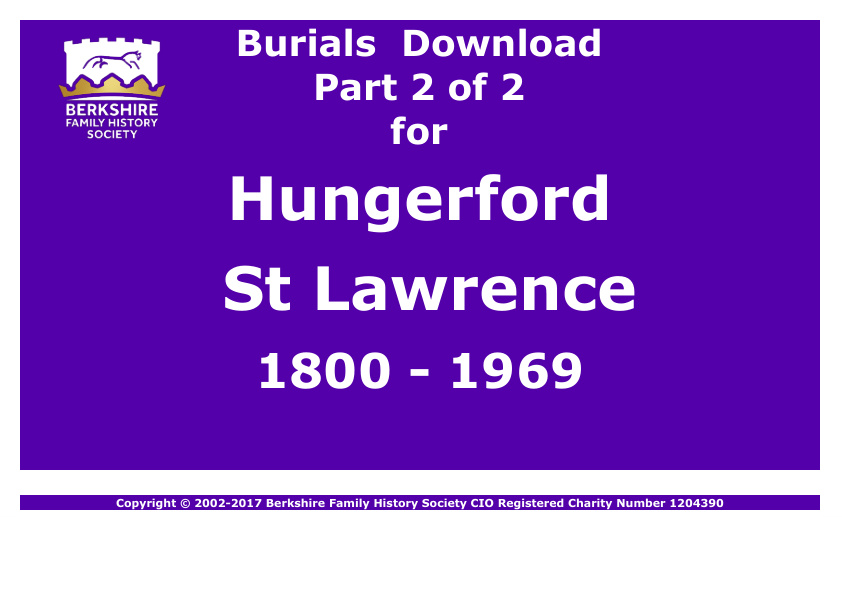 Hungerford St Lawrence Burials 1800-1969 Download D1285 Part 2 of 2