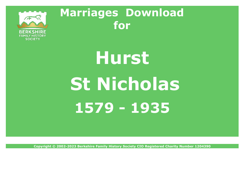 Hurst St Nicholas Marriages 1579-1935 Download D1537