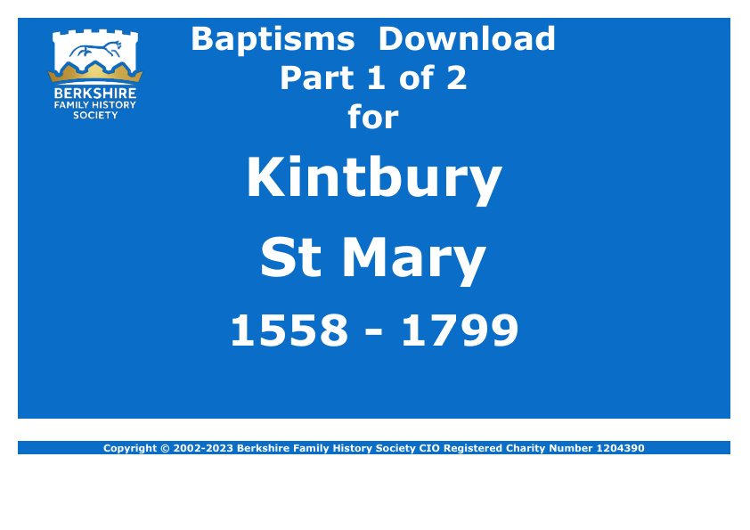 Kintbury St Mary Baptisms 1558-1799 Download D1648 Part 1 of 2