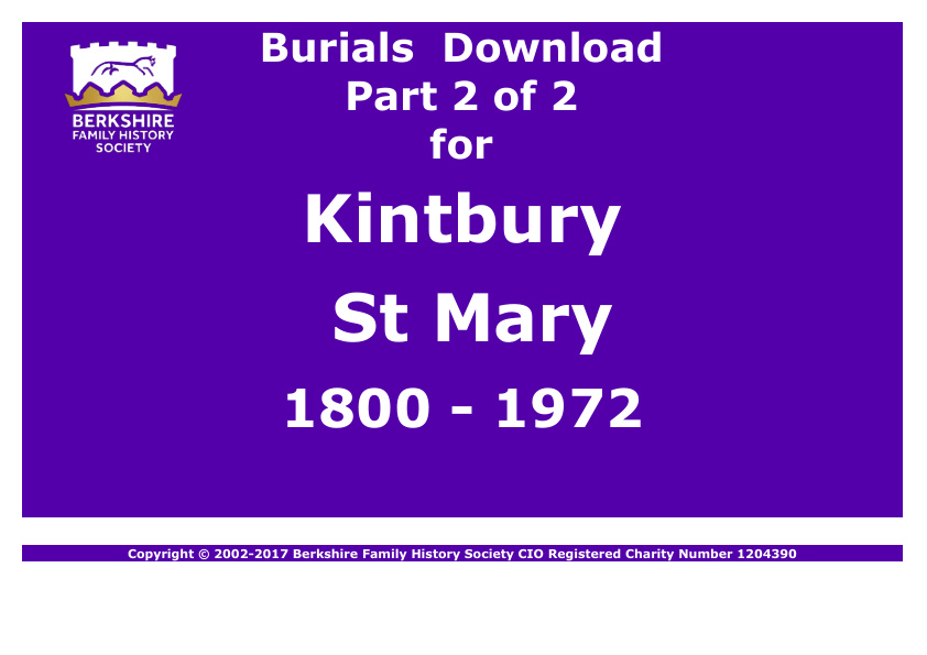 Kintbury St Mary Burials 1800-1972 Download D1289 Part 2 of 2