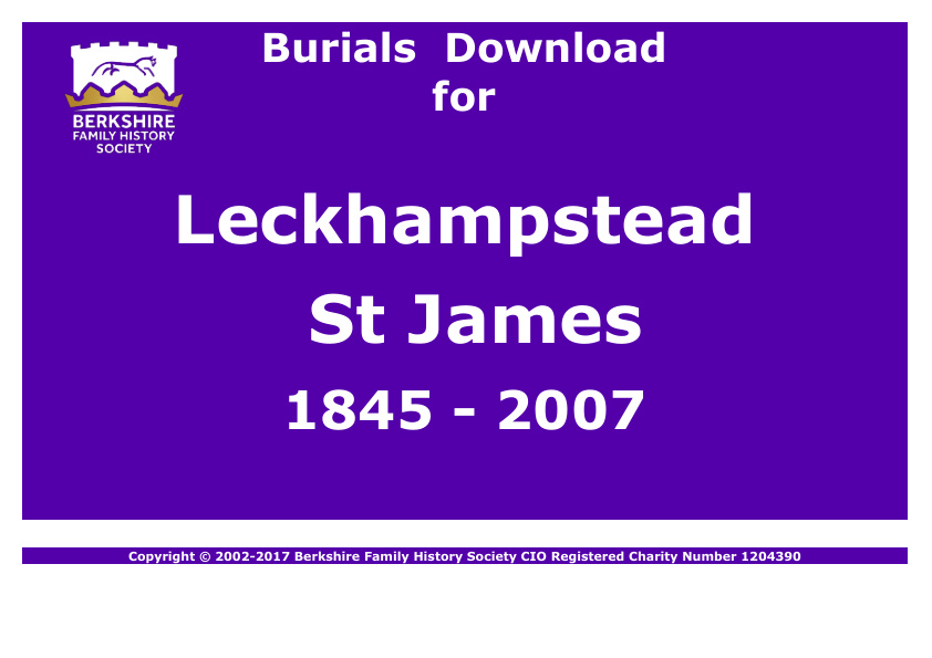 Leckhampstead St James Burials 1845-2007 Download D1119