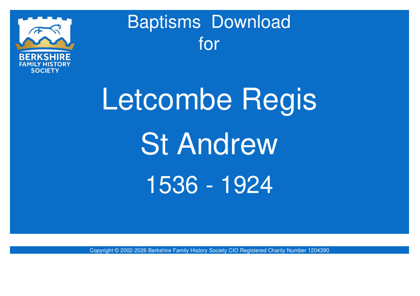 Letcombe Regis St Andrew Baptisms 1536-1924 Download D1652