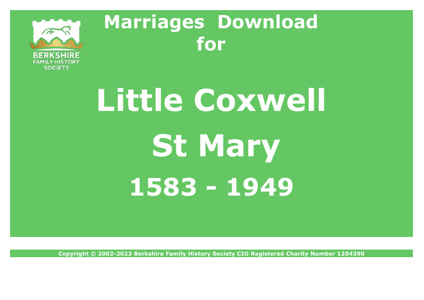 Little Coxwell St Mary Marriages 1583-1949 Download D1509
