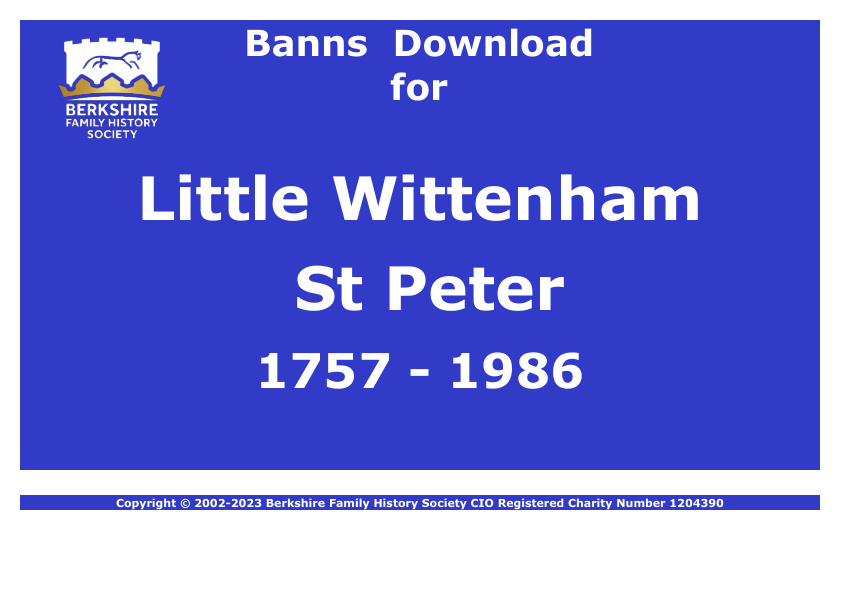 Little Wittenham St Peter Banns 1757-1986 Download D1908