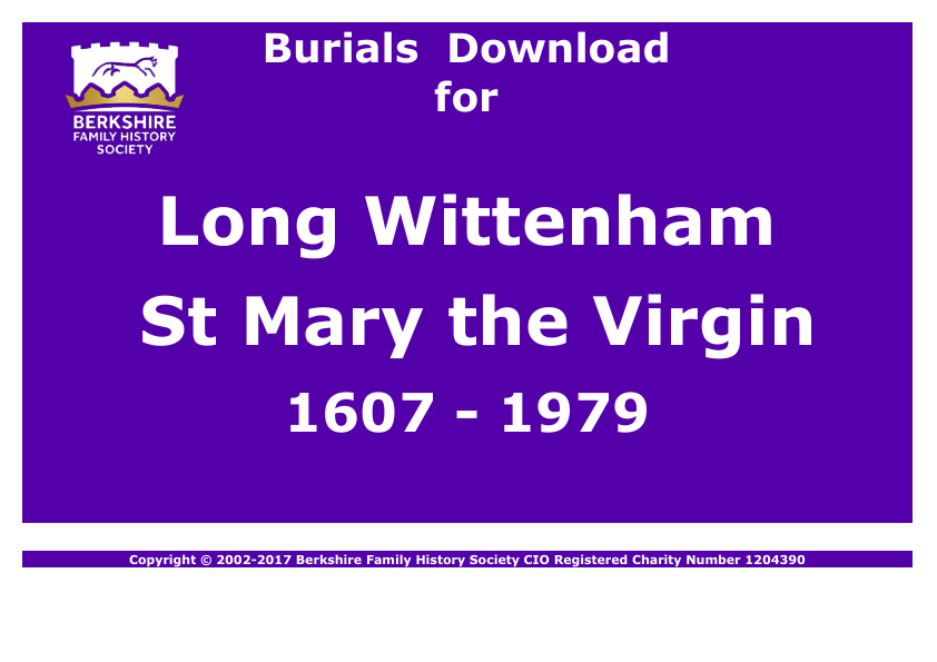 Long Wittenham St Mary the Virgin Burials 1607-1979 Download D1125