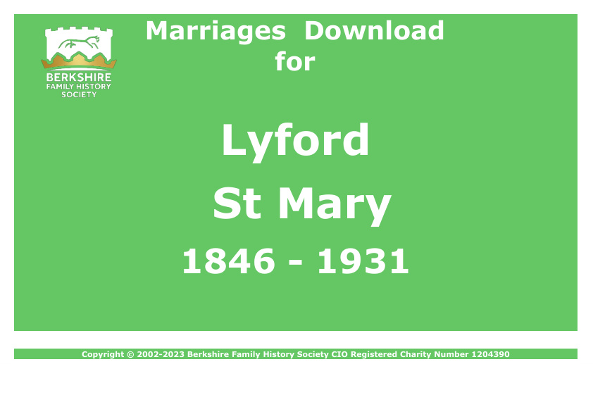 Lyford St Mary Marriages 1846-1931 Download D1567