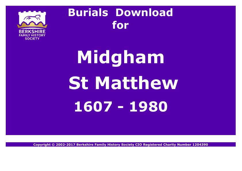 Midgham St Matthew Burials 1607-1980 Download D1138