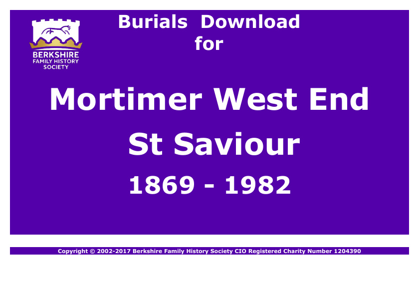 Mortimer West End St Saviour Burials 1869-1982 Download D1140