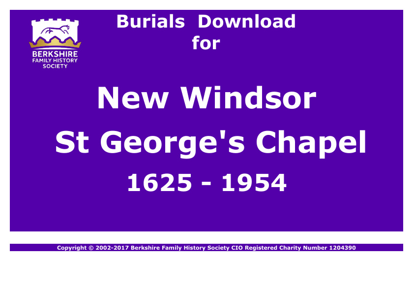 New Windsor St Georges Chapel Burials 1625-1954 Download D1142