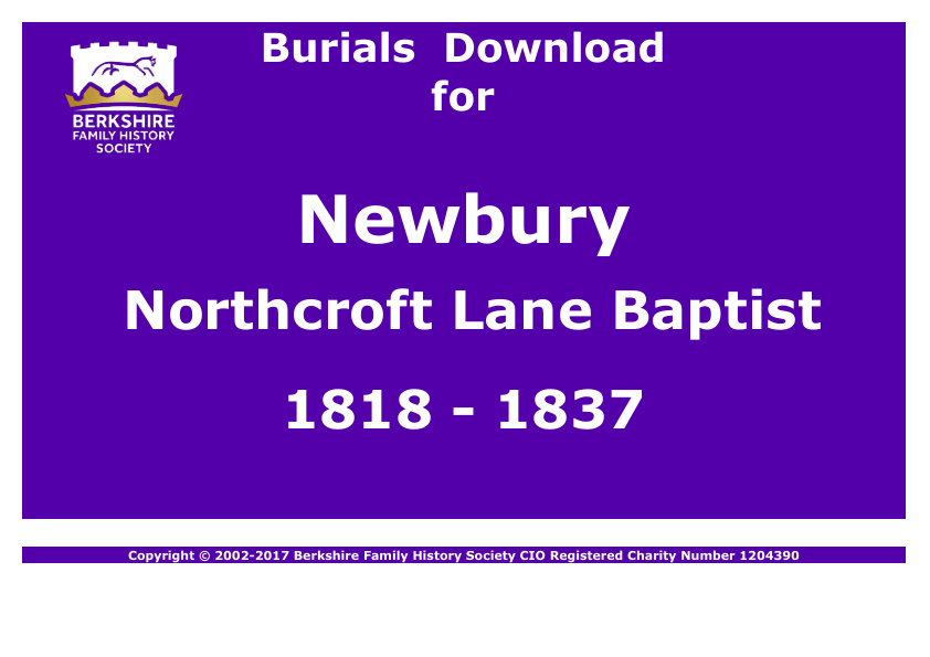 Newbury Northcroft Lane Baptist Burials 1818-1837 Download D1149