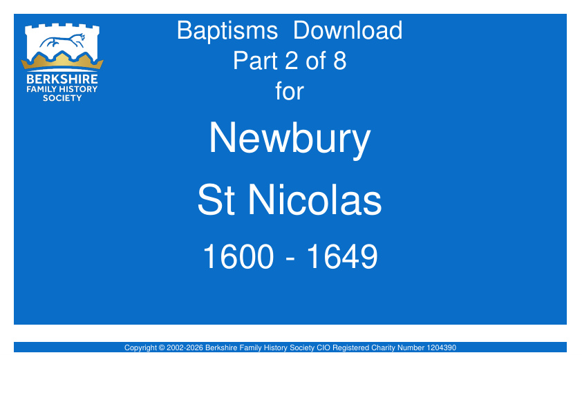 Newbury St Nicolas Baptisms 1600-1649 Download D1950 Part 2 of 8