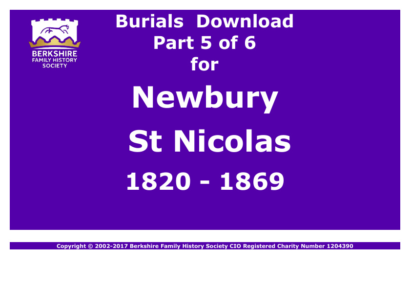 Newbury St Nicolas Burials 1820-1869 Download D1826 Part 5 of 6
