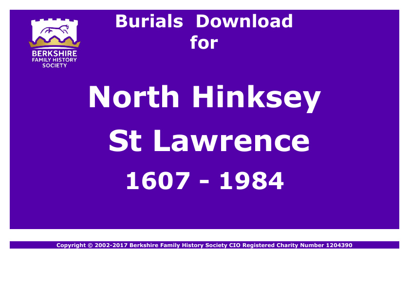 North Hinksey St Lawrence Burials 1607-1984 Download D1155