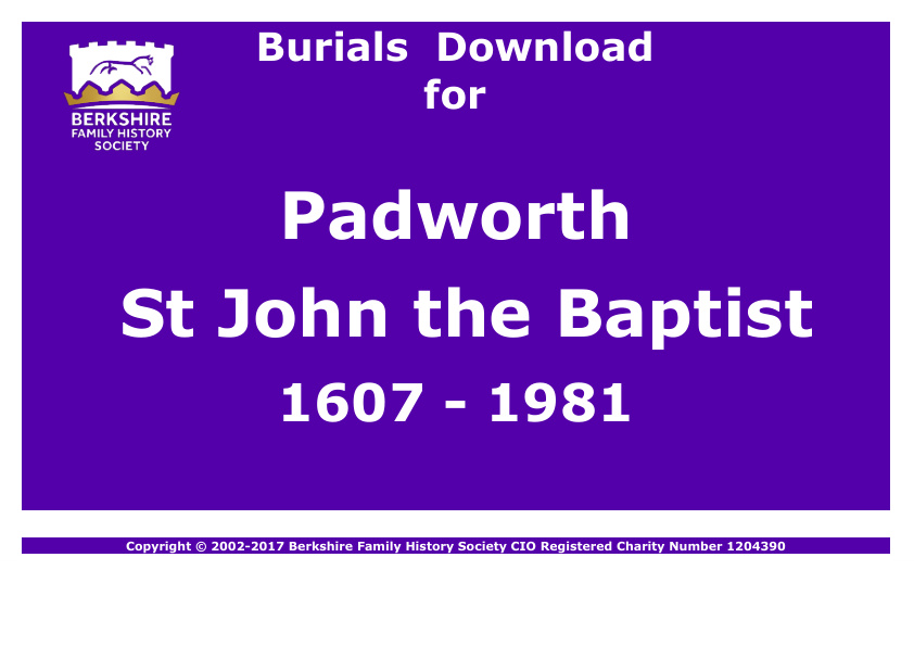 Padworth St John the Baptist Burials 1607-1981 Download D1161