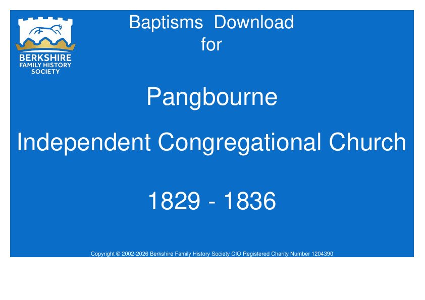 Pangbourne Independent Congregational Church Baptisms 1829-1836 Download D1928