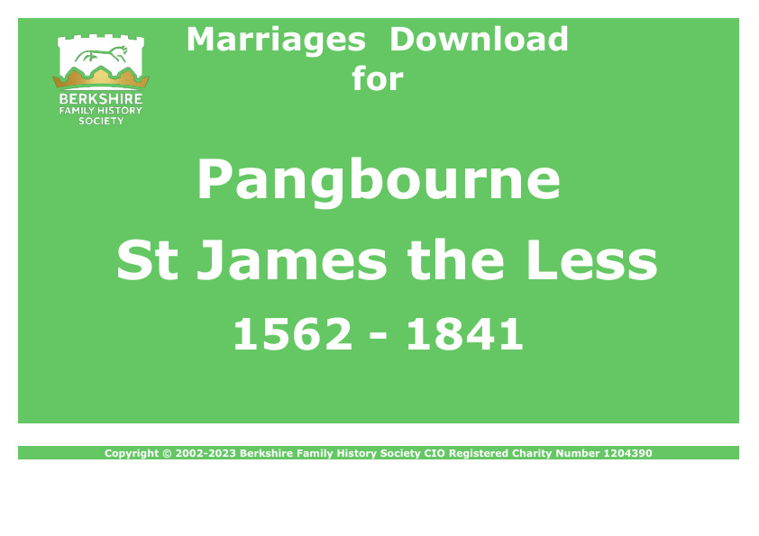 Pangbourne St James the Less Marriages 1562-1841 Download D1179