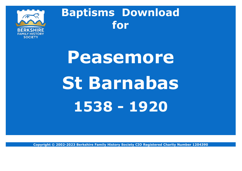 Peasemore St Barnabas Baptisms 1538-1920 Download D1667